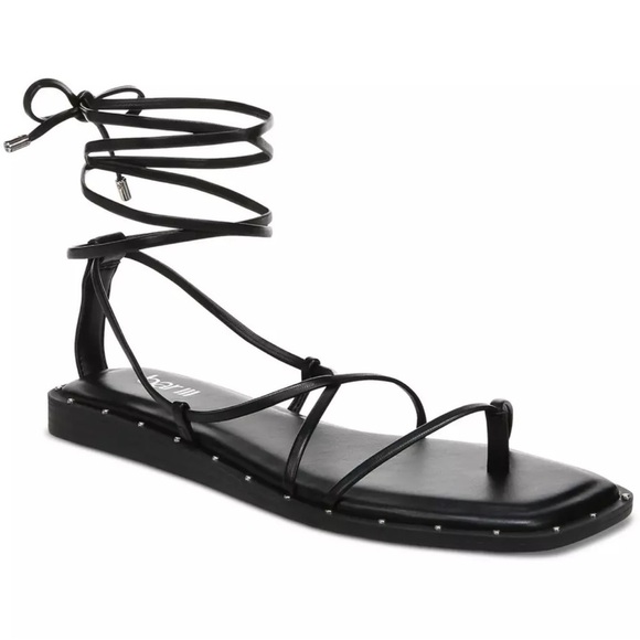 New nib black ankle tie flat sandals BAR III sz 7m - Picture 1 of 5